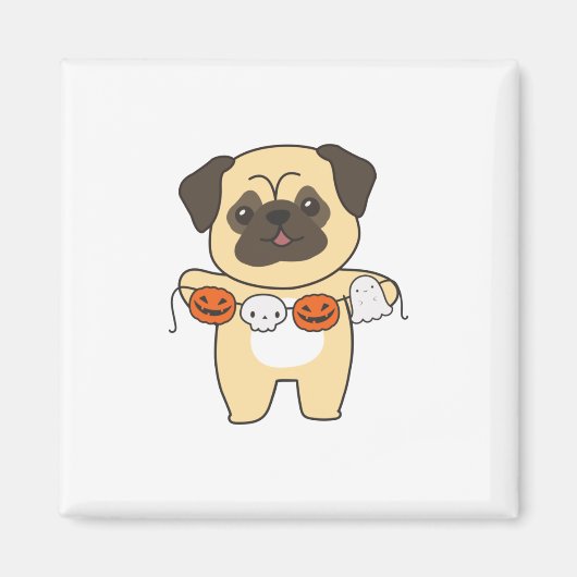 Mops Happy Halloween Dog Kostüm Magnet (Vorne)