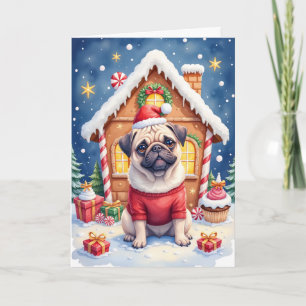 Mops-Haus aus Lebkuchen Weihnachten Ferien Karte