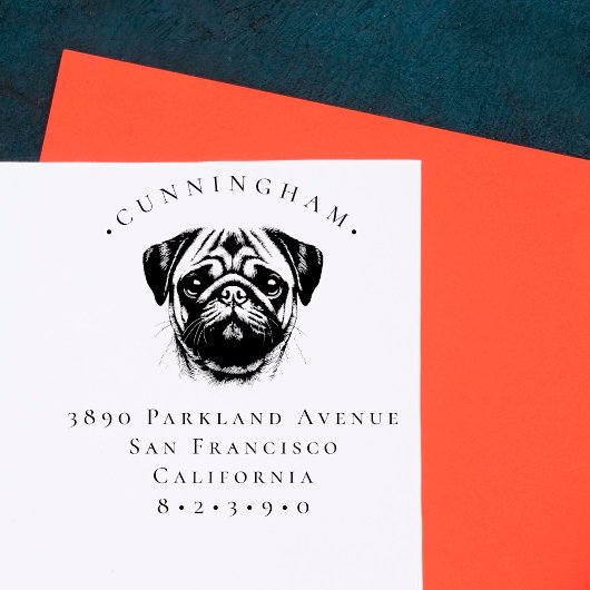 Mops Haustier Hund Familienname und Rücksendeadres Gummistempel