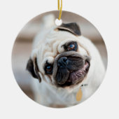 Mops Head Tilt Keramik Ornament (Vorne)