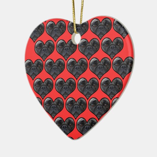 Mops Hearts Keramik Ornament (Links)