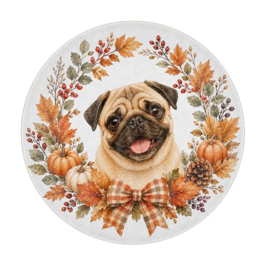 Mops Herbstkranz Schneidebrett (Vorderseite)