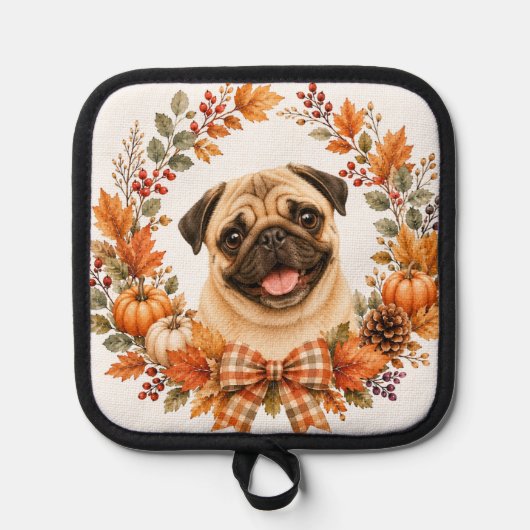Mops Herbstkranz Topflappen (Vorderseite)