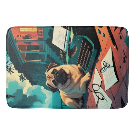 Mops-Herrchen vintage Badematte (Vorderseite)
