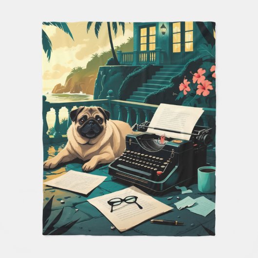 Mops-Herrchen vintage Fleecedecke (Vorderseite)