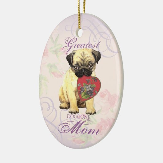 Mops Herzliche Mama Keramik Ornament (Links)