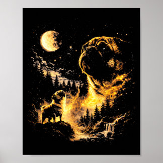 Mops heult zum Mond vintage 90er lustiger Hund Poster