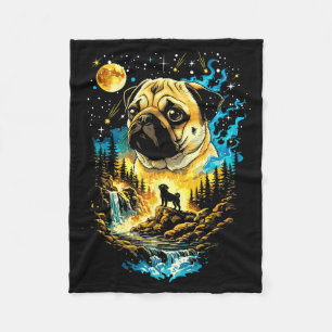 Mops heult zum Mond vintage lustiger Mops Mond Fleecedecke