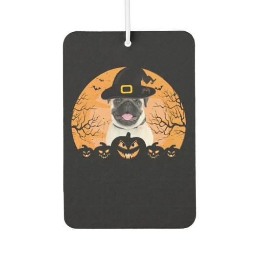 Mops Hexenhut Jack-o-Lantern Hunde Halloween T-Shi Autolufterfrischer (Vorderseite)