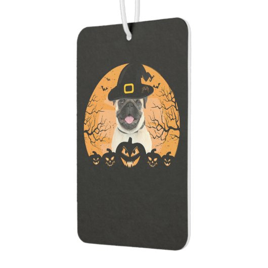 Mops Hexenhut Jack-o-Lantern Hunde Halloween T-Shi Autolufterfrischer (Links)