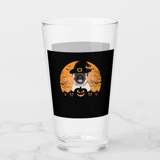 Mops Hexenhut Jack-o-Lantern Hunde Halloween T-Shi Glas (Vorderseite)
