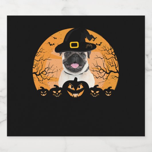 Mops Hexenhut Jack-o-Lantern Hunde Halloween T-Shi Schaumweinetikett (Einzelnes Label)