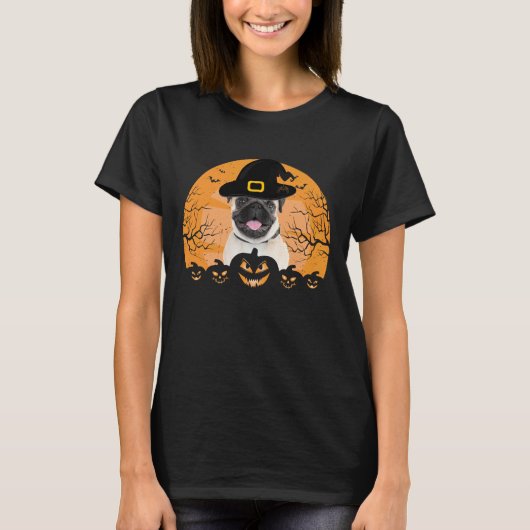 Mops Hexenhut Jack-o-Lantern Hunde Halloween T-Shi T-Shirt (Vorderseite)