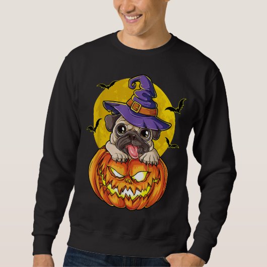 Mops Hexenkürbis Halloween Girls Pugkin Hund Sweatshirt (Vorderseite)