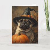 Mops Hexenmeister Halloween Feiertagskarte (Vorderseite)
