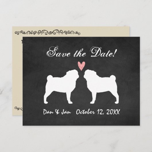 Mops Hochzeit speichern das Datum Ankündigungspostkarte (Vorne/Hinten)