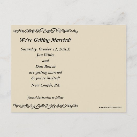 Mops Hochzeit speichern das Datum Ankündigungspostkarte (Rückseite)