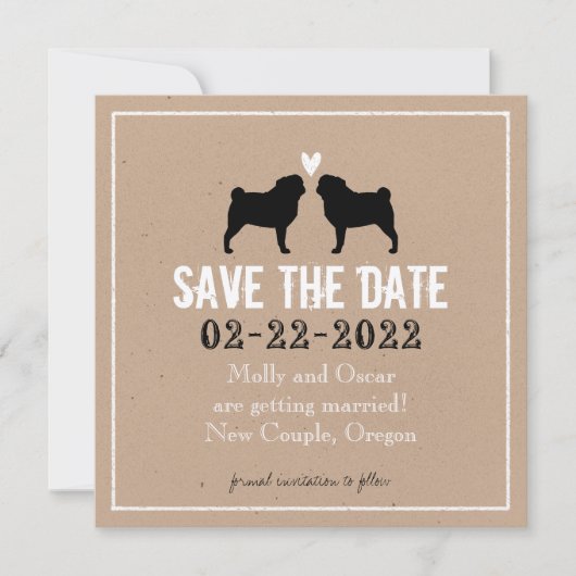 Mops Hochzeit speichern das Datum Save The Date (Vorderseite)