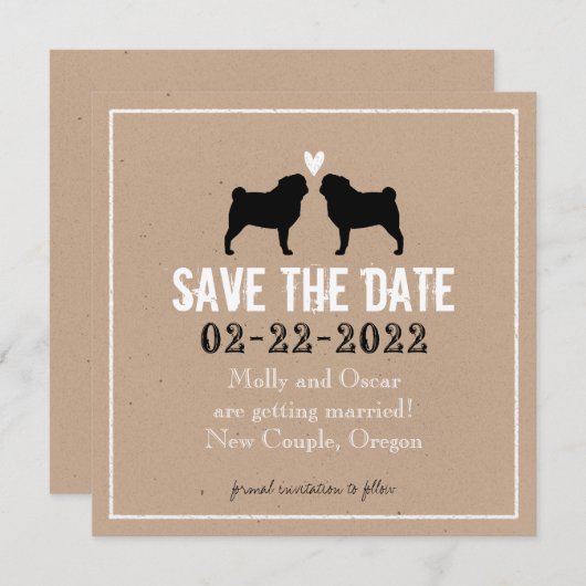 Mops Hochzeit speichern das Datum Save The Date (Vorne/Hinten)