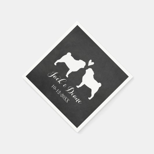 Mops Hochzeitscouple mit benutzerdefiniertem Text Serviette (Ecke)