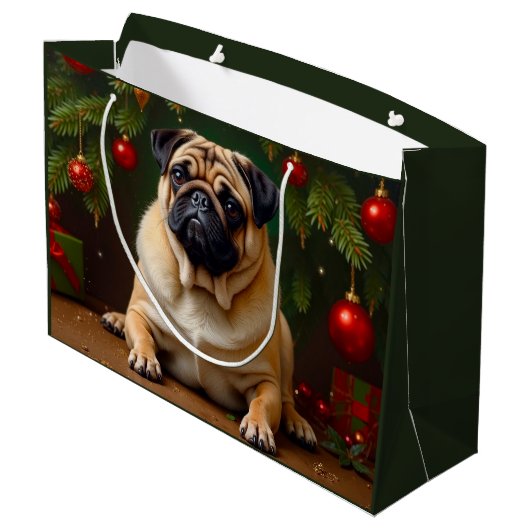 Mops Holiday Große Geschenktüte (Rückseite Schrägansicht)