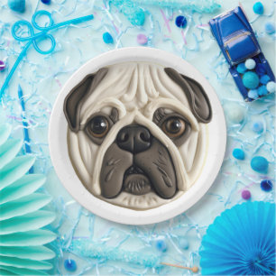 Mops-Hund 3D inspiriert  Pappteller