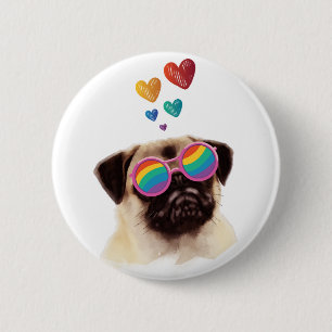 Mops Hund am Herztag Valentinstag Button
