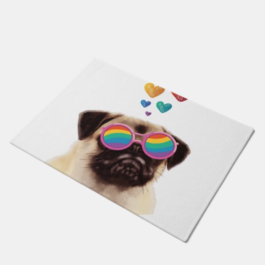 Mops Hund am Herztag Valentinstag Fußmatte (Schrägansicht)