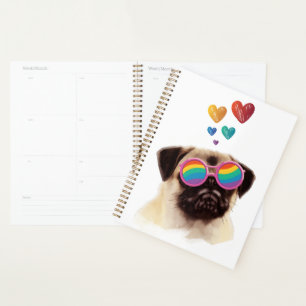 Mops Hund am Herztag Valentinstag Planer