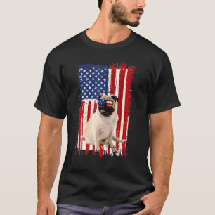 Mops Hund Amerikanische Flagge Patriotisch Unabhän T-Shirt