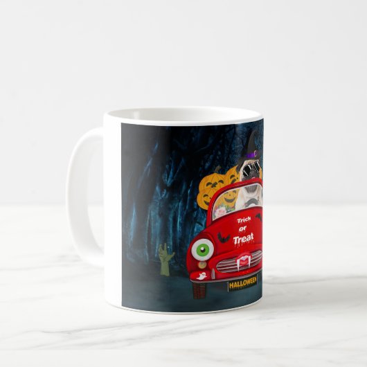 Mops Hund Autofahren Auto Beängstigend Halloween Kaffeetasse (Vorderseite Links)