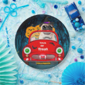 Mops Hund Autofahren Auto Beängstigend Halloween Pappteller (Party)