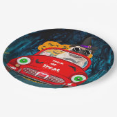 Mops Hund Autofahren Auto Beängstigend Halloween Pappteller (Schrägansicht)