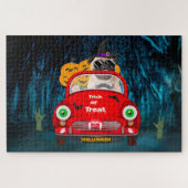 Mops Hund Autofahren Auto Beängstigend Halloween Puzzle (Horizontal)