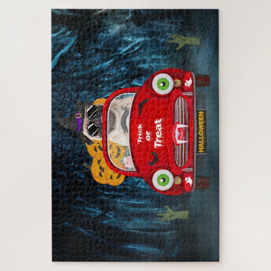 Mops Hund Autofahren Auto Beängstigend Halloween Puzzle (Vertikal)