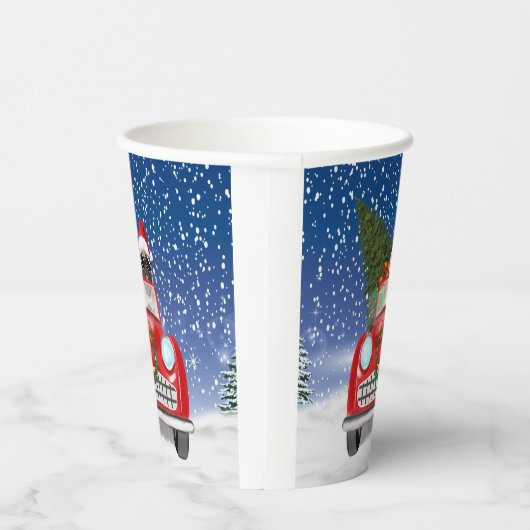 Mops Hund Autofahren im Schnee Weihnachten Pappbecher (Rechts)