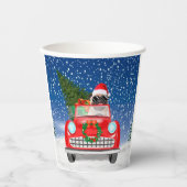 Mops Hund Autofahren im Schnee Weihnachten Pappbecher (Vorderseite)