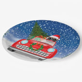 Mops Hund Autofahren im Schnee Weihnachten Pappteller (Schrägansicht)