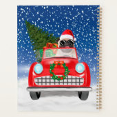 Mops Hund Autofahren im Schnee Weihnachten Planer (Rückseite)