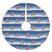 Mops Hund Autofahren im Schnee Weihnachten Polyester Weihnachtsbaumdecke (Vorderseite)