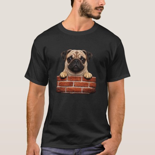 Mops Hund Backstein Wand Design Lustiger Mops T-Shirt (Vorderseite)