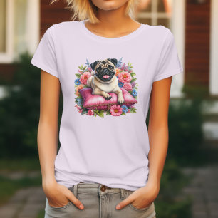 Mops Hund & Blumen T-Shirt