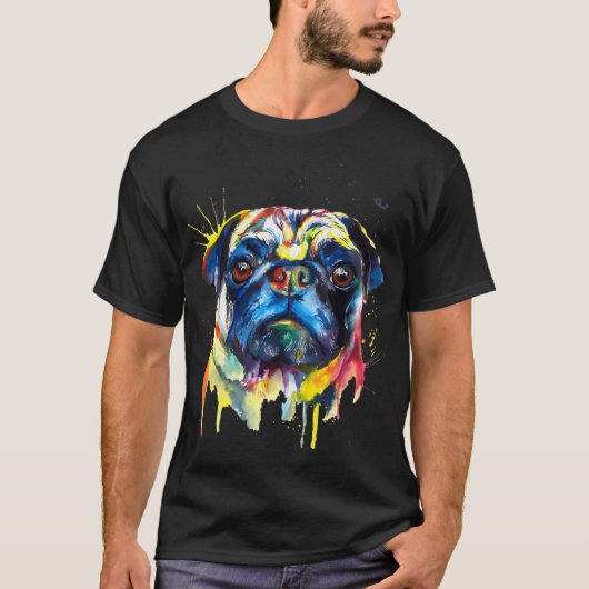 Mops Hund Bunte Kunst T-Shirt (Vorderseite)