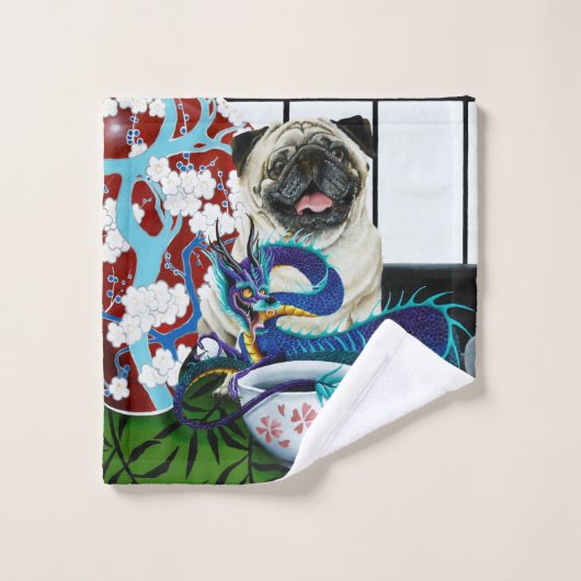 Mops Hund Chinesischer Drache Badhandtuch Set (Waschlappen)