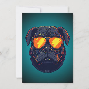 Mops-Hund Cyberpunk-Mecha-Neon-Sonnenbrille Poster Einladung