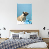 Mops-Hund, der mit einer Heißwasserflasche im Bett Leinwanddruck (Insitu (Schlafzimmer))