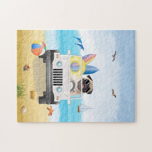 Mops Hund fahren am Strand Puzzle (Horizontal)