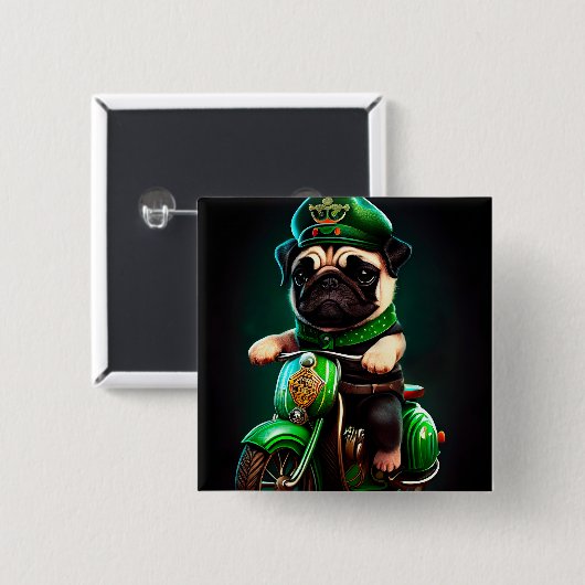 Mops Hund Fahrrad St. Patrick's Day Button (Vorne & Hinten)