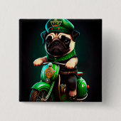 Mops Hund Fahrrad St. Patrick's Day Button (Vorderseite)