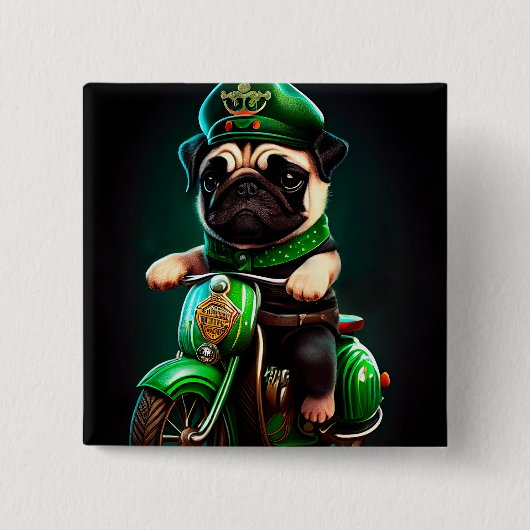 Mops Hund Fahrrad St. Patrick's Day Button (Vorderseite)